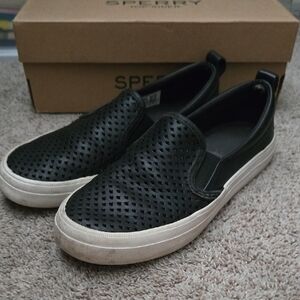 Sperry Black Perforated Slip-Ons